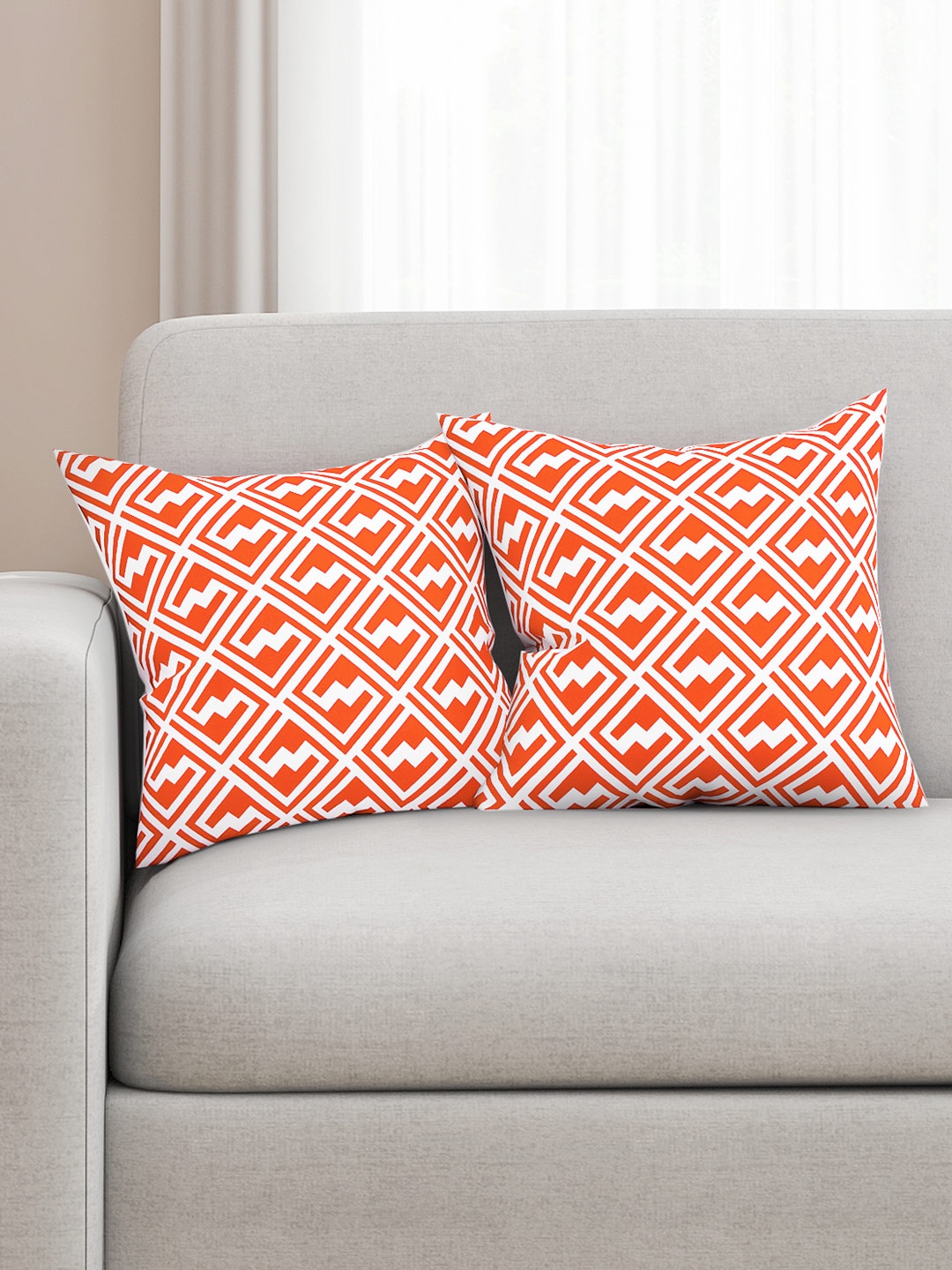 

SEJ by Nisha Gupta Orange & White Set of 2 Printed 16'' x 16'' Square Cushion Covers