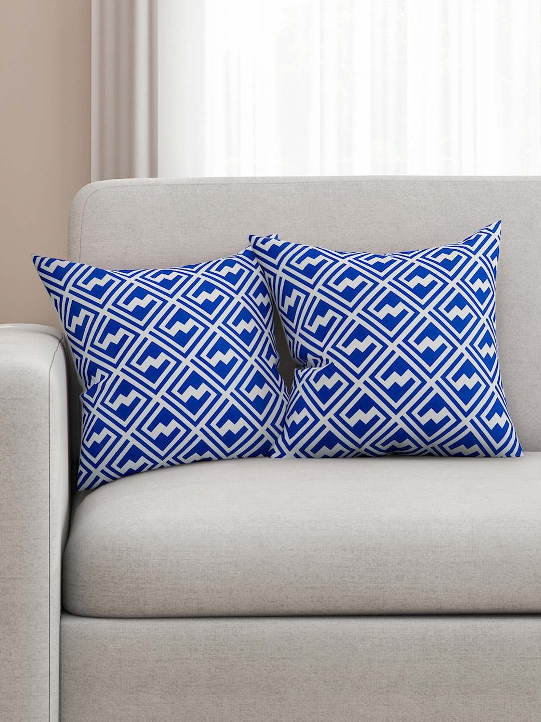 

SEJ by Nisha Gupta Blue & White Set of 2 16'' x 16'' Square Cushion Covers