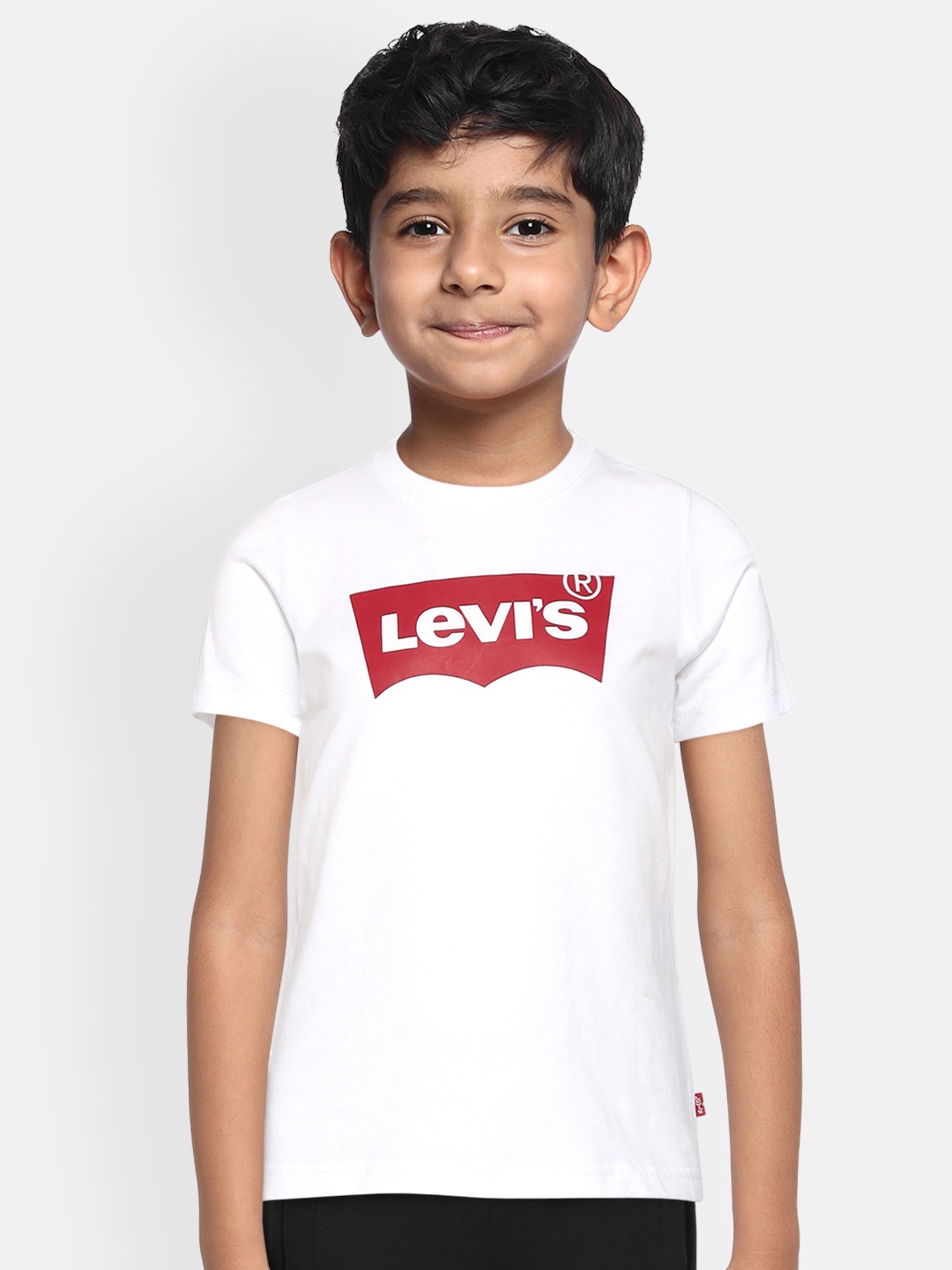 

Levis Boys White Maroon Brand Logo Printed Pure Cotton T-shirt