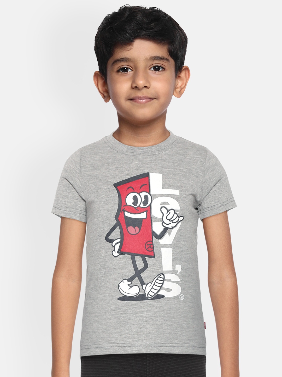 

Levis Boys Grey Melange & Red Brand Logo Print T-shirt