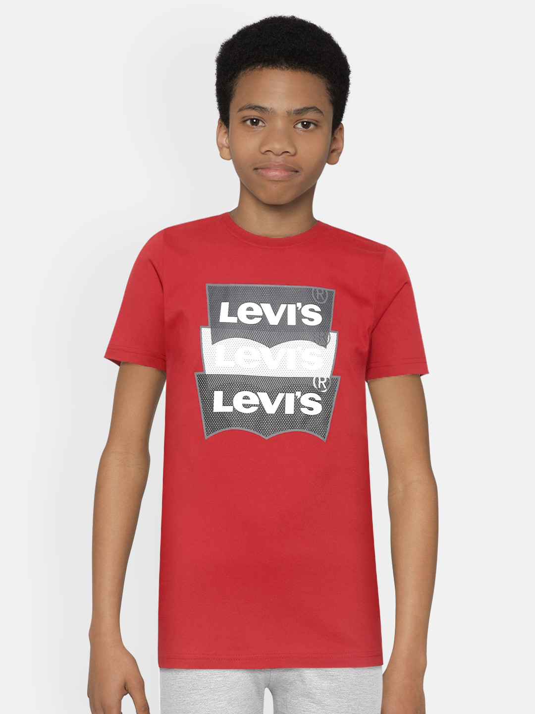 

Levis Boys Maroon Charcoal Grey Brand Logo Printed Pure Cotton T-shirt