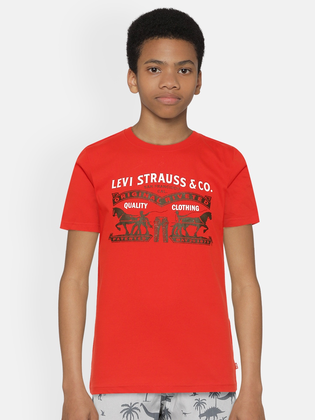 

Levis Boys Red Black Brand Logo Printed Pure Cotton T-shirt