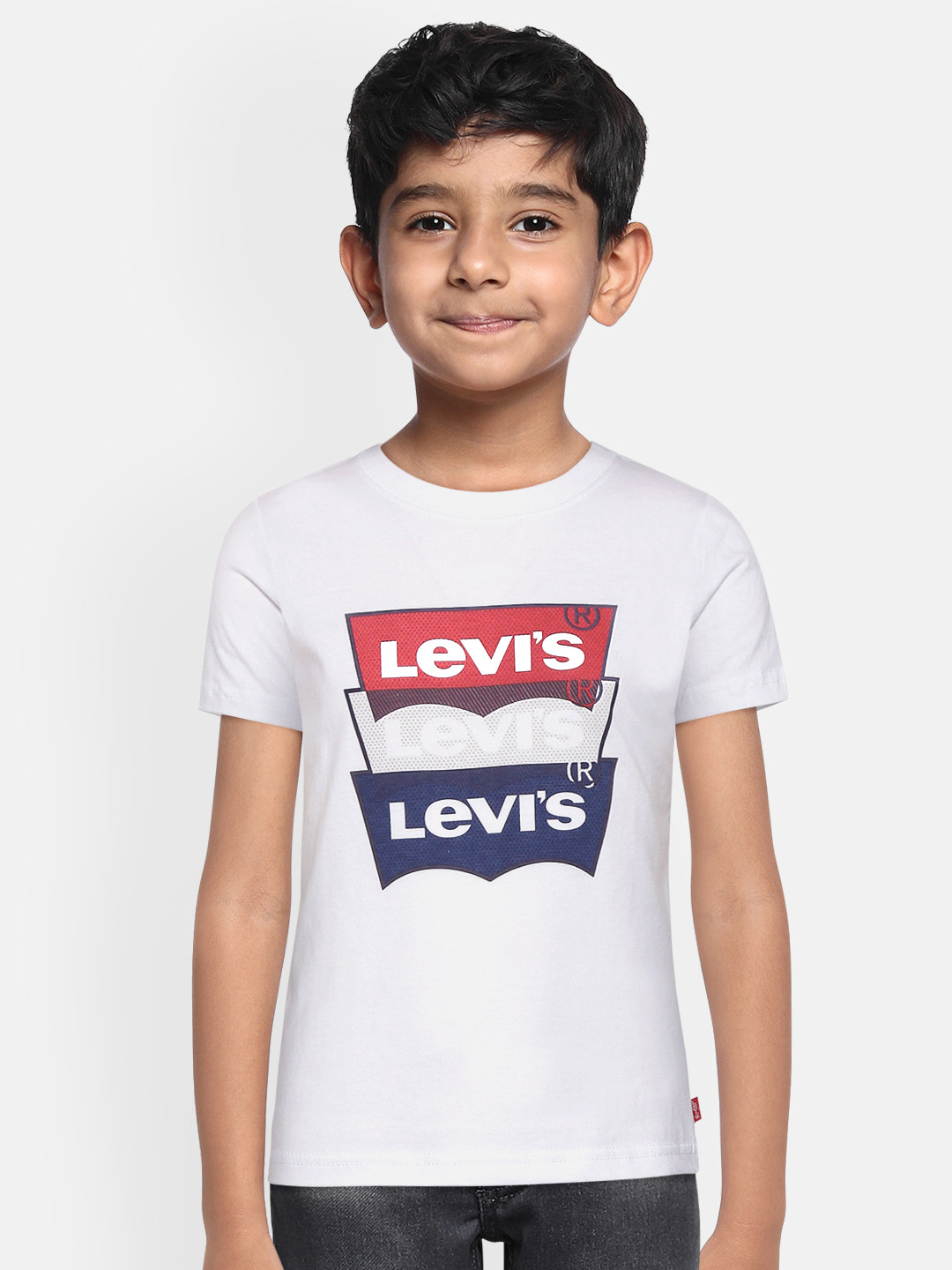

Levis Boys White Red Brand Logo Printed Pure Cotton T-shirt