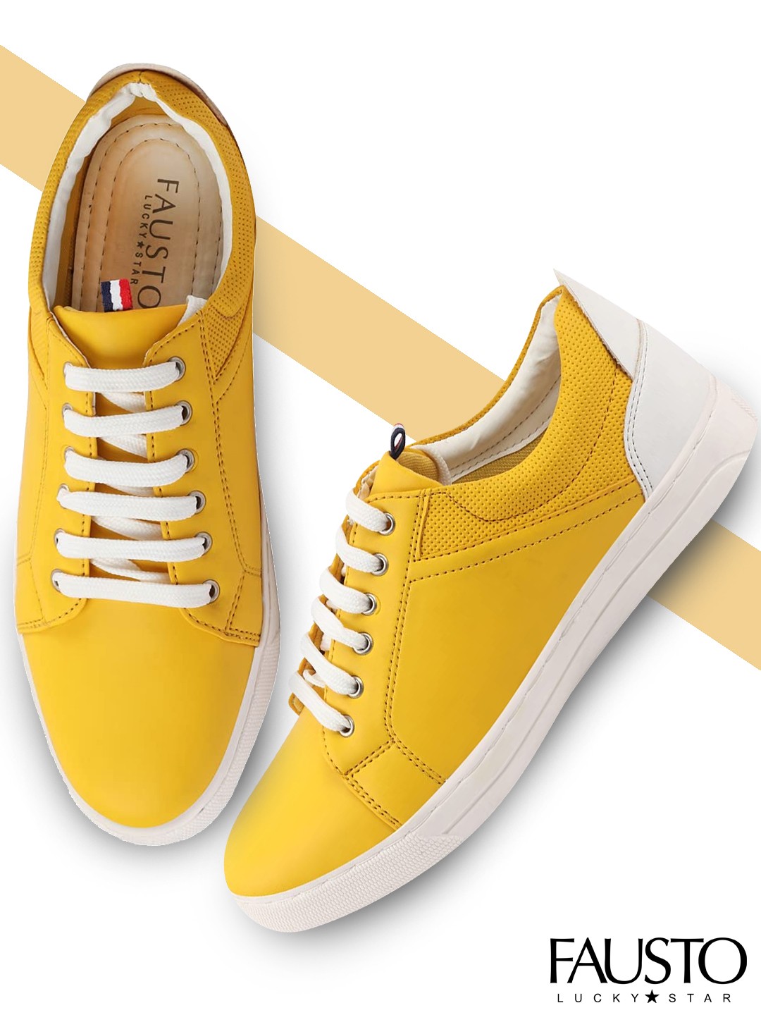 

FAUSTO Men Yellow Colourblocked PU Sneakers