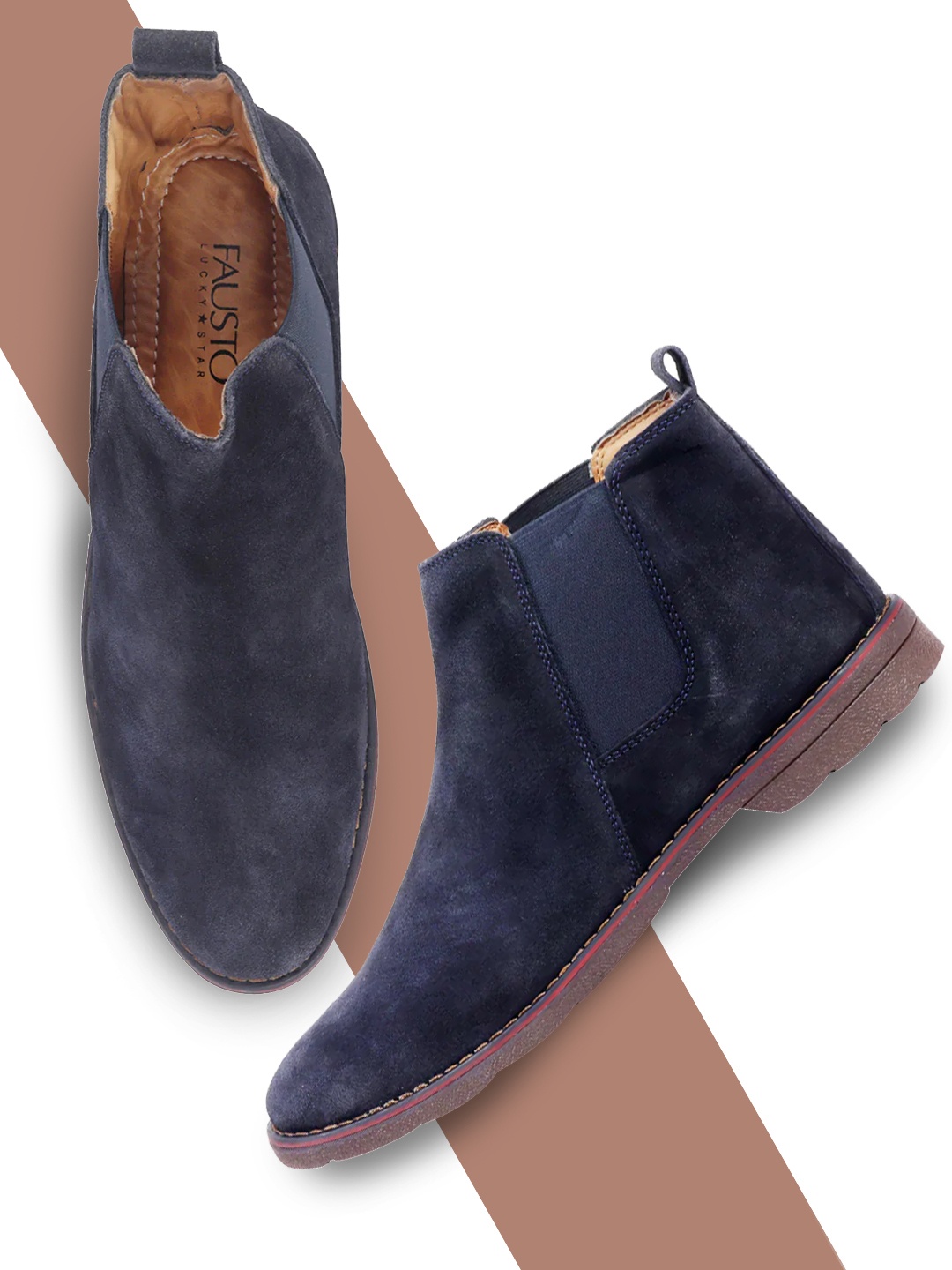 

FAUSTO Men Blue Suede High-Top Flat Boots