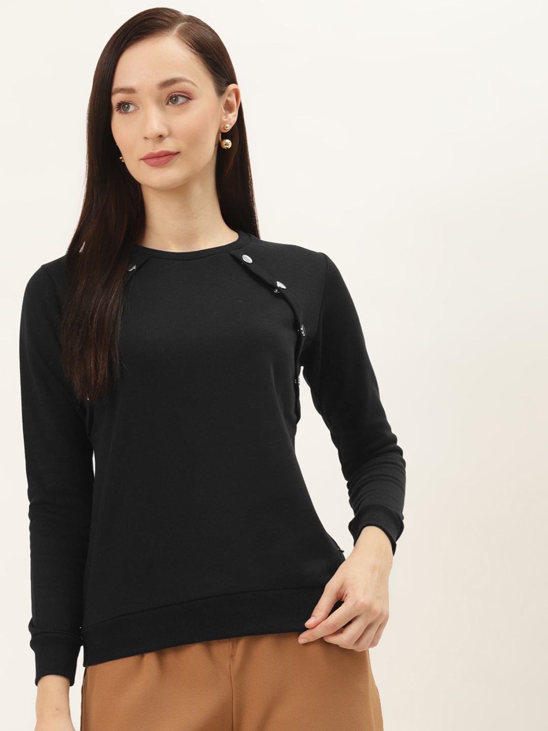 

Monte Carlo Women Black Solid Sweatshirt