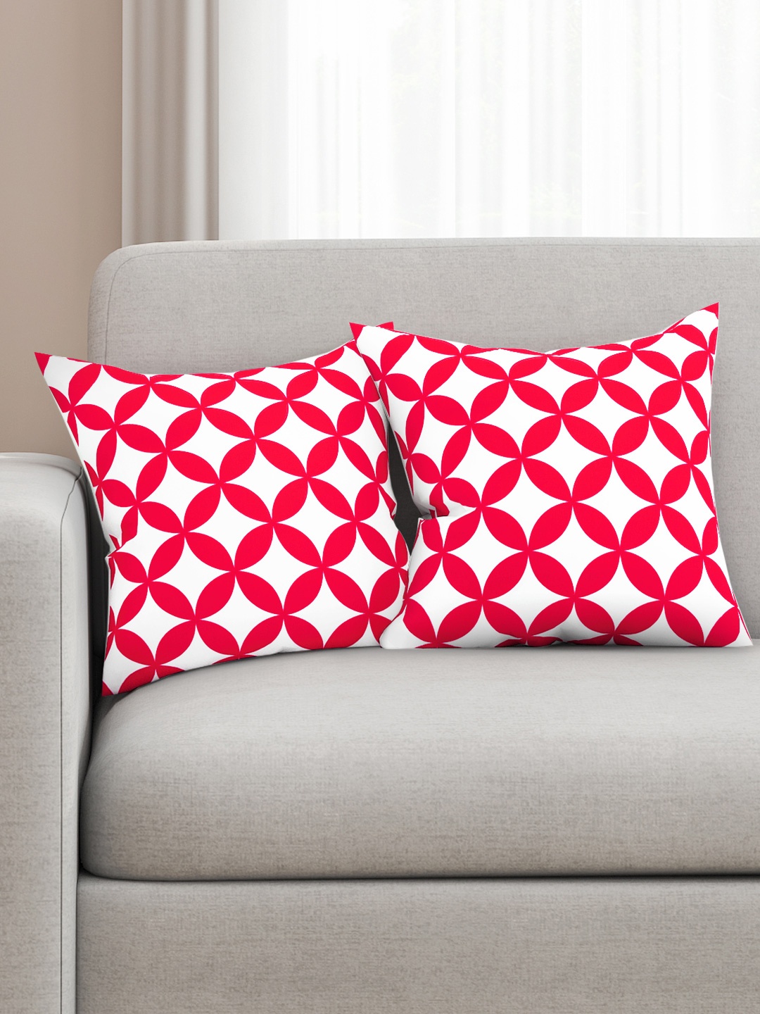 

SEJ by Nisha Gupta White & Pink Set of 2 Printed 16" x 16" Square Cushion Covers