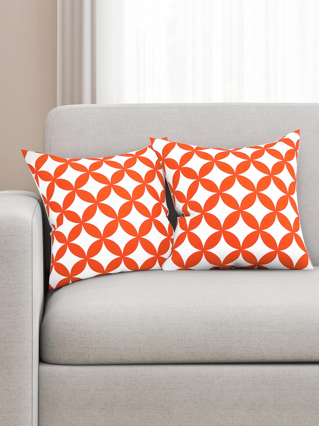 

SEJ by Nisha Gupta Orange & White Set of 2 Printed 16'' x 16'' Square Cushion Covers