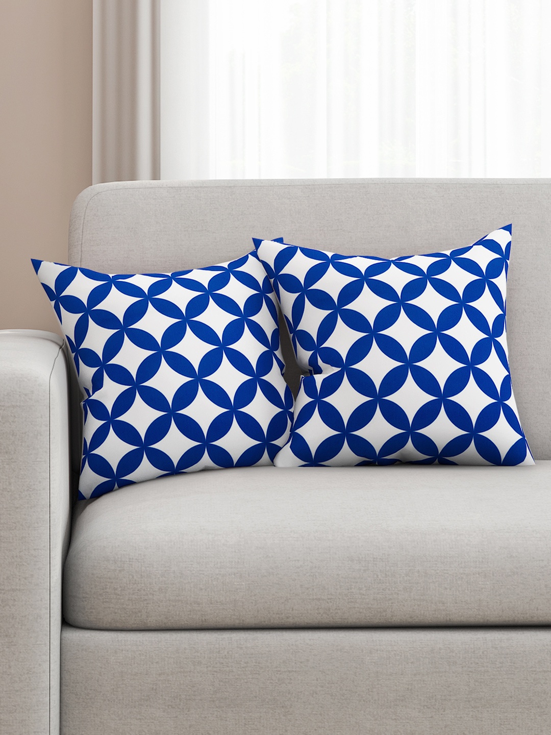 

SEJ by Nisha Gupta Blue & White Set of 2 16'' x 16'' Square Cushion Covers
