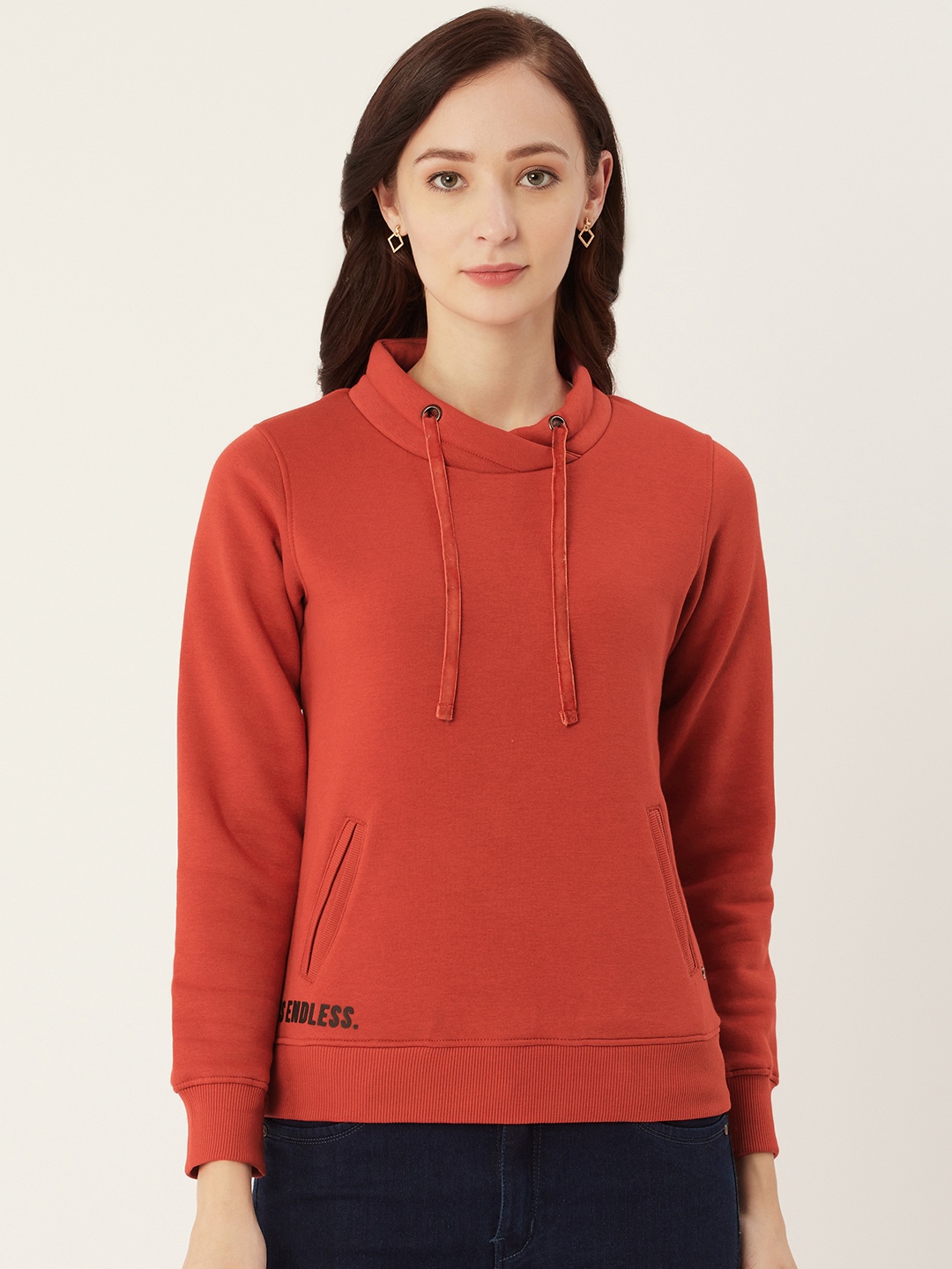 

Monte Carlo Women Rust Red Solid Sweatshirt