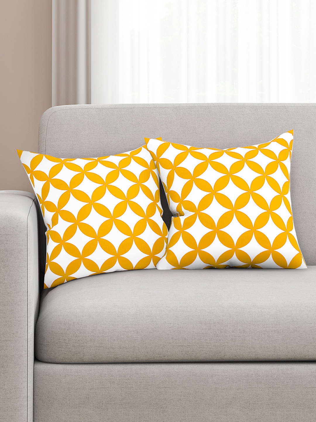 

SEJ by Nisha Gupta Yellow Set of 2 Printed 16" x 16" Square Cushion Covers