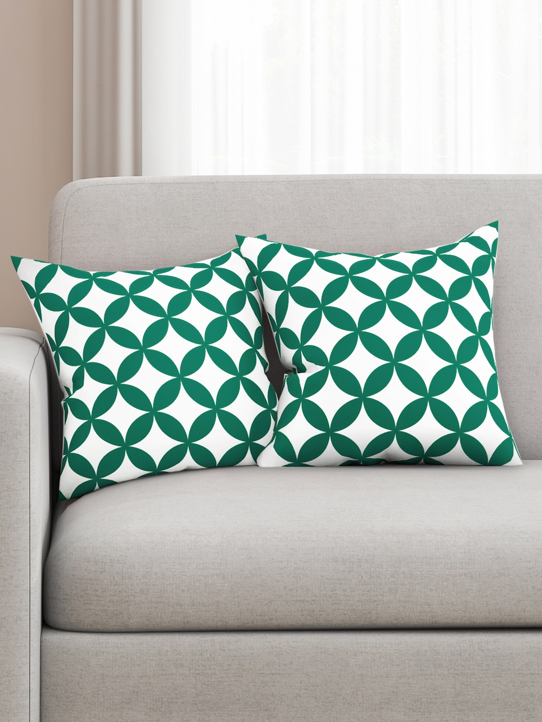 

SEJ by Nisha Gupta Green Set of 2 Printed 16'' x 16'' Square Cushion Covers