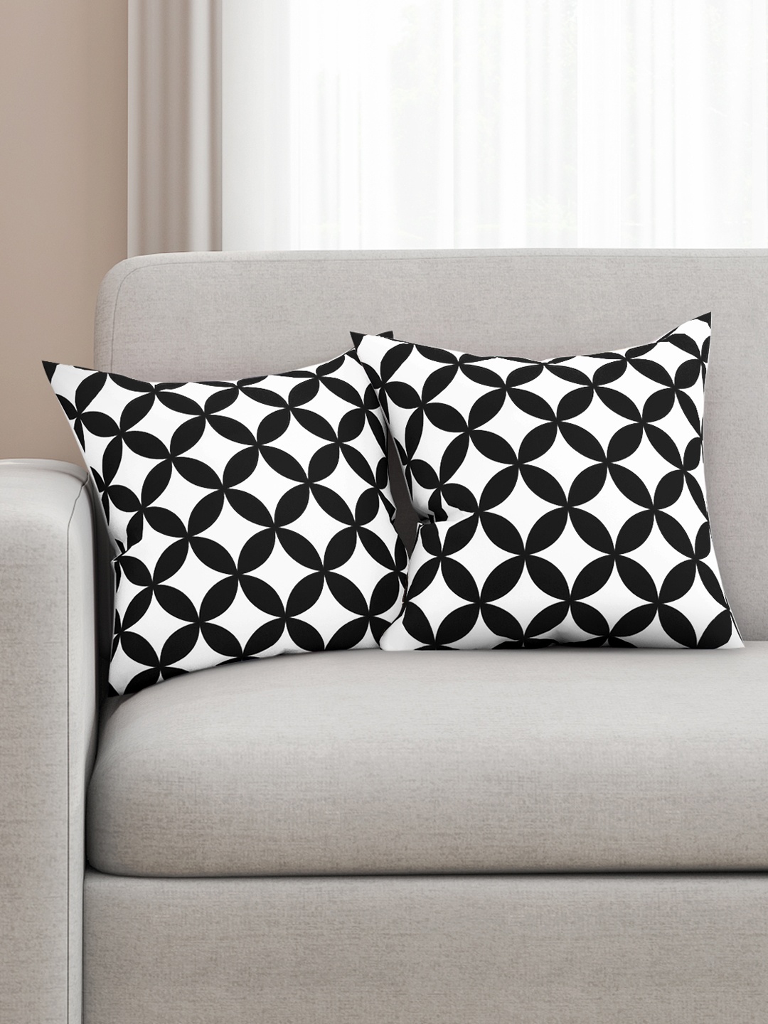 

SEJ by Nisha Gupta Black & White Set of 2 Printed 16" x 16" Square Cushion Covers