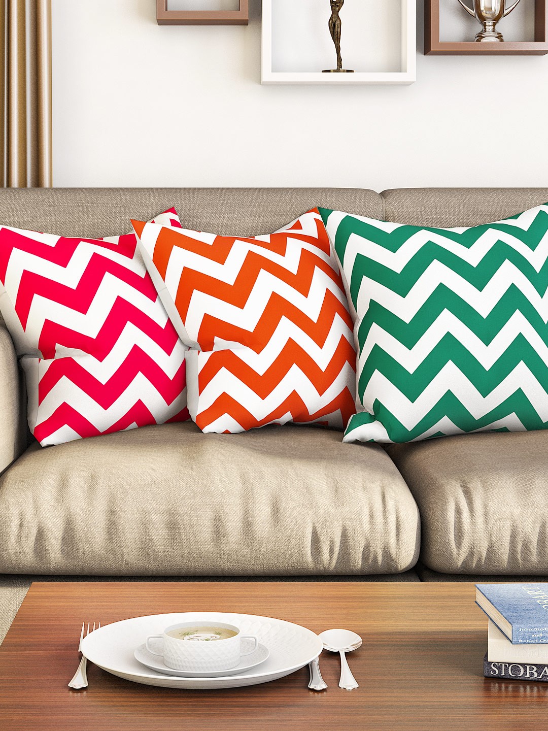 

SEJ by Nisha Gupta Multicoloured Set of 3 16'' x 16'' Square Cushion Covers, Multi