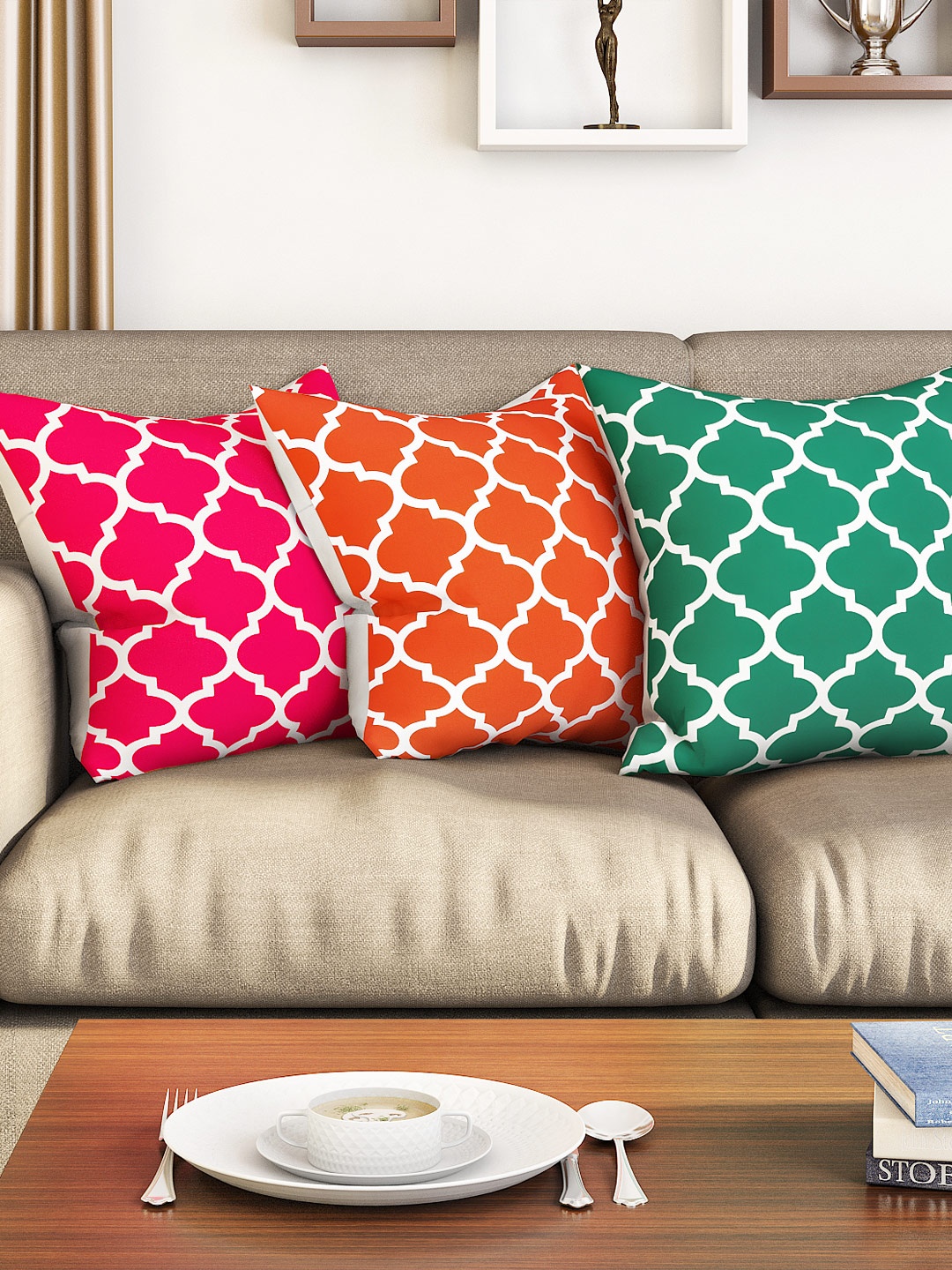 

SEJ by Nisha Gupta Multicoloured Set of 3 16'' x 16'' Square Cushion Covers, Multi