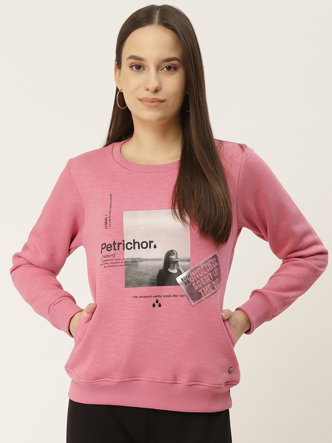 

Monte Carlo Women Pink & White Printed Cotton Sweatshirt