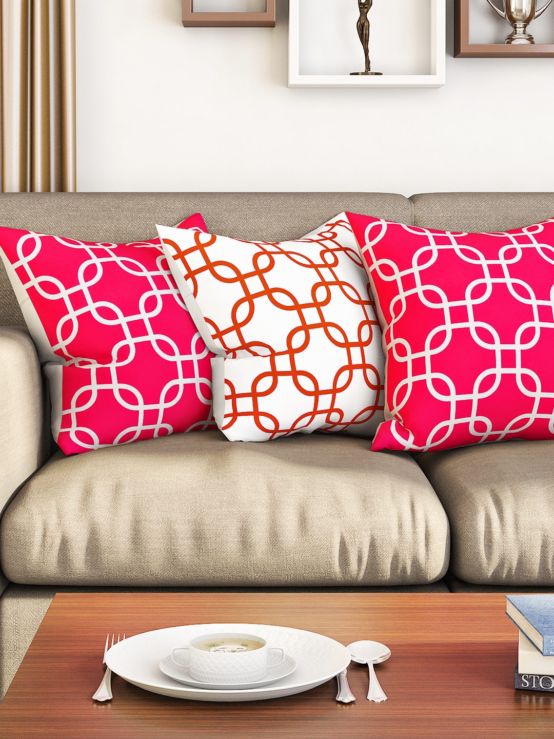 

SEJ by Nisha Gupta Pink & White Set of 3 16'' x 16'' Square Cushion Covers