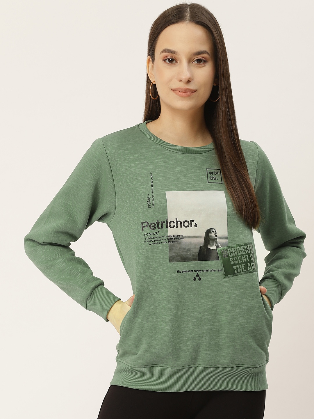 

Monte Carlo Women Green & White Printed Sweatshirt