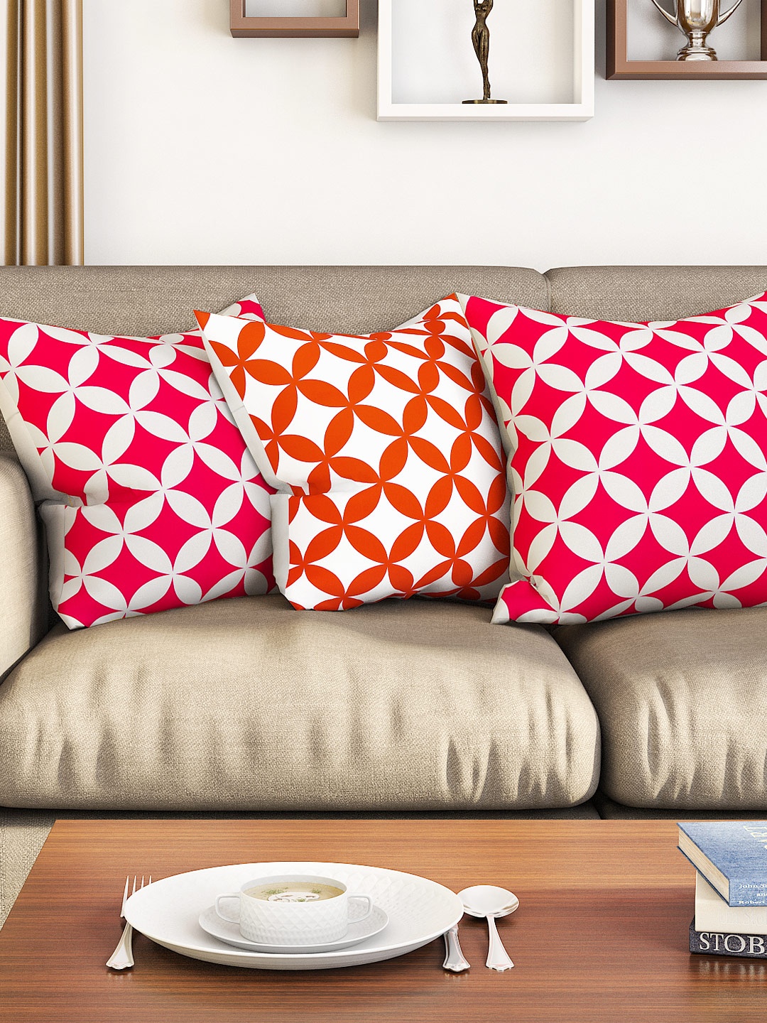 

SEJ by Nisha Gupta Pink & White Set of 3 16'' x 16'' Square Cushion Covers