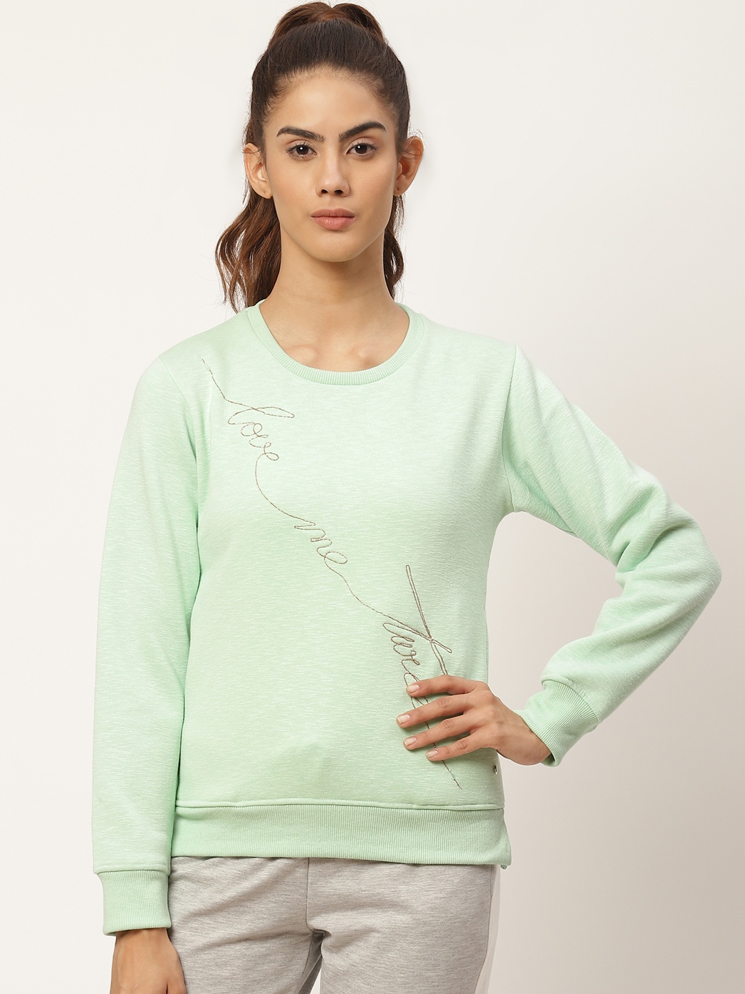 

Monte Carlo Women Sea Green Printed Sweatshirt