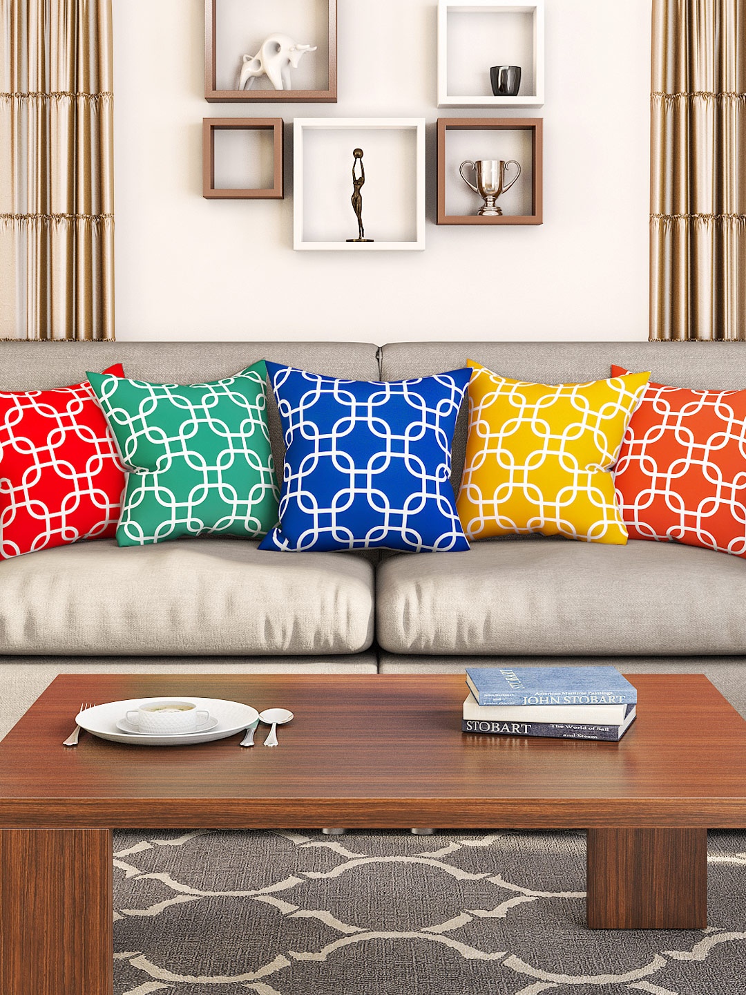 

SEJ by Nisha Gupta Multicoloured Set of 5 16'' x 16'' Square Cushion Covers, Multi