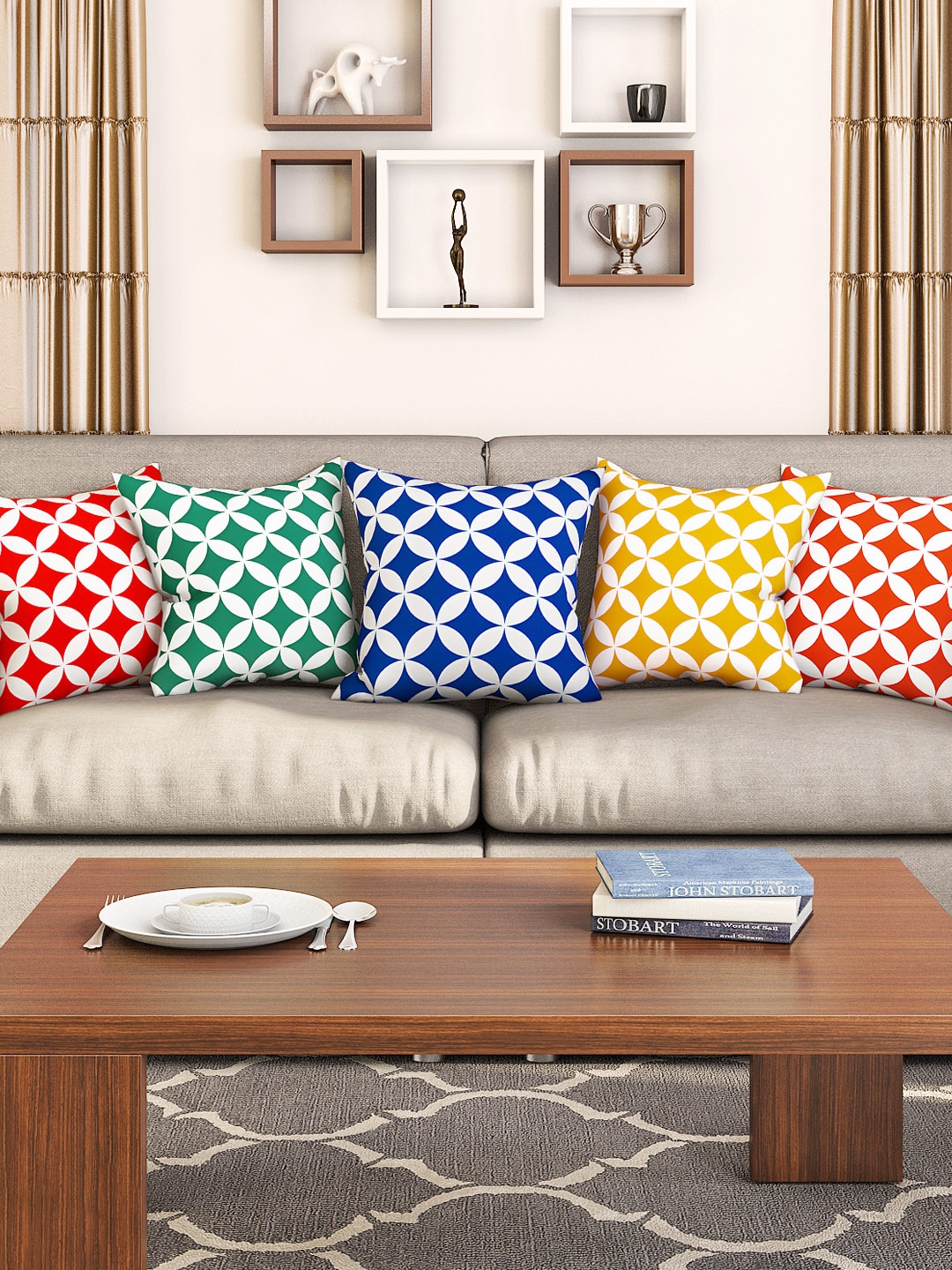 

SEJ by Nisha Gupta Multicoloured Set of 5 Square Cushion Covers, Multi
