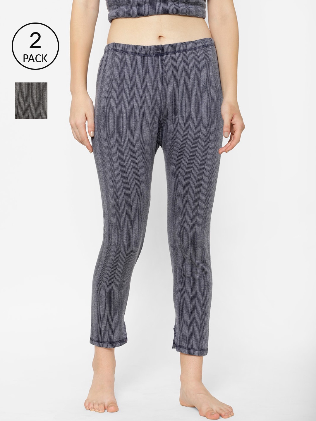 

Vimal Jonney Women Pack of 2 Striped Thermal Bottoms, Grey