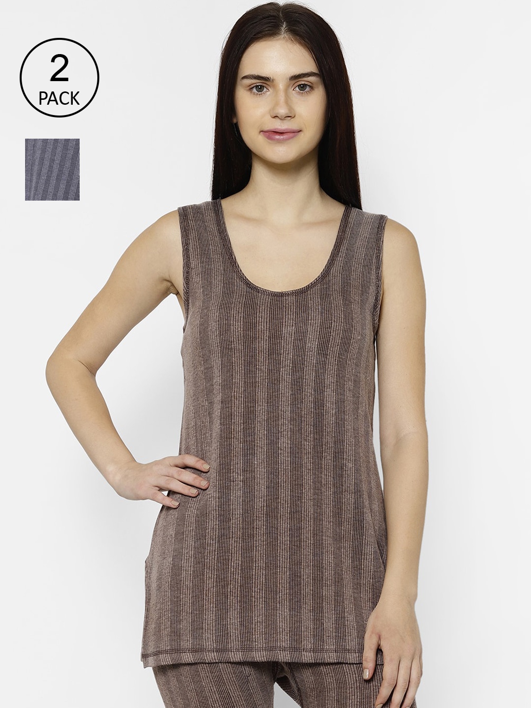 

VIMAL JONNEY Women Brown & Grey Solid Thermal Camisoles - Pack of 2