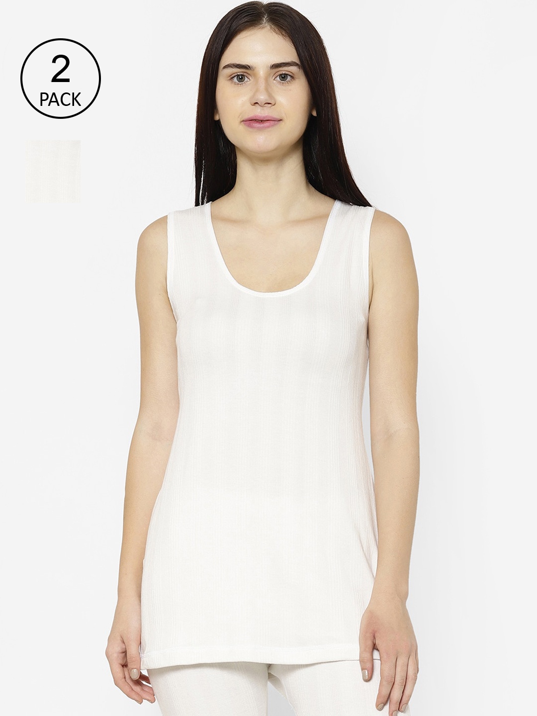

VIMAL JONNEY Women Pack Of 2 White Striped Thermal Tops
