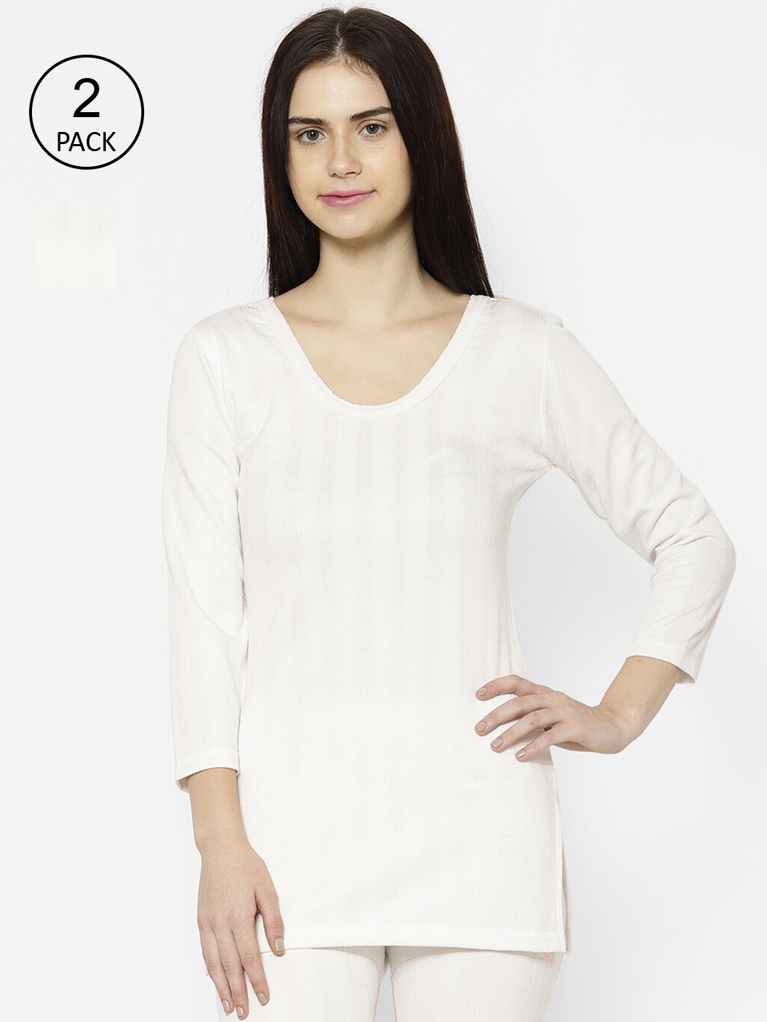 

VIMAL JONNEY Women Pack Of 2 White Solid Thermal Tops