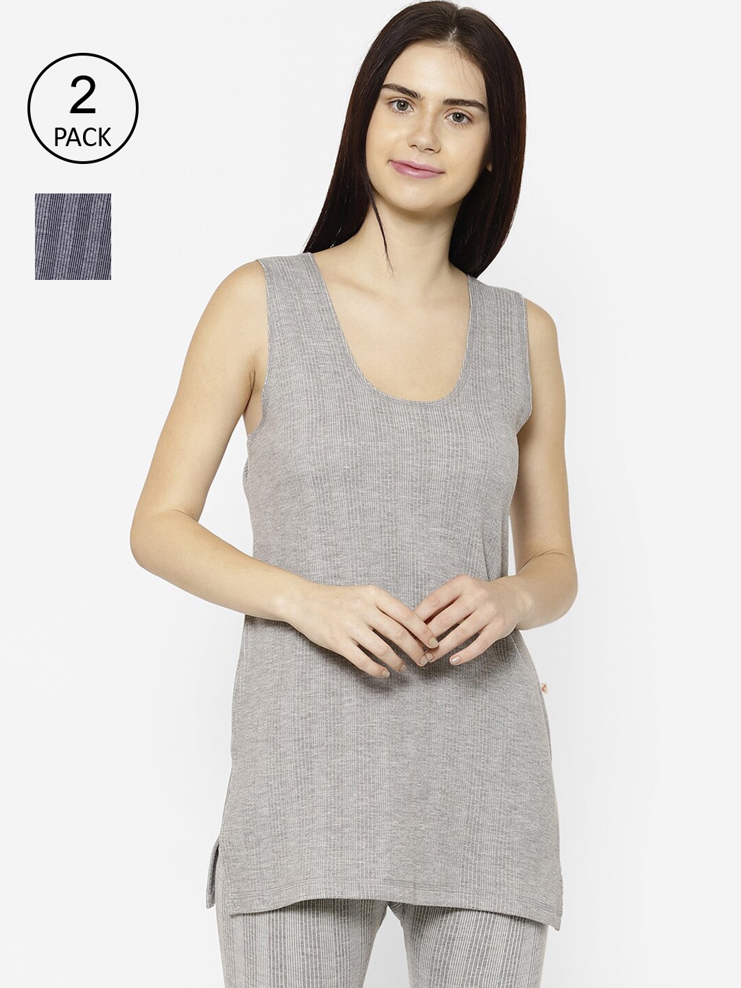 

VIMAL JONNEY Pack Of 2 Women Cotton Sleeveless Thermal Top, Grey