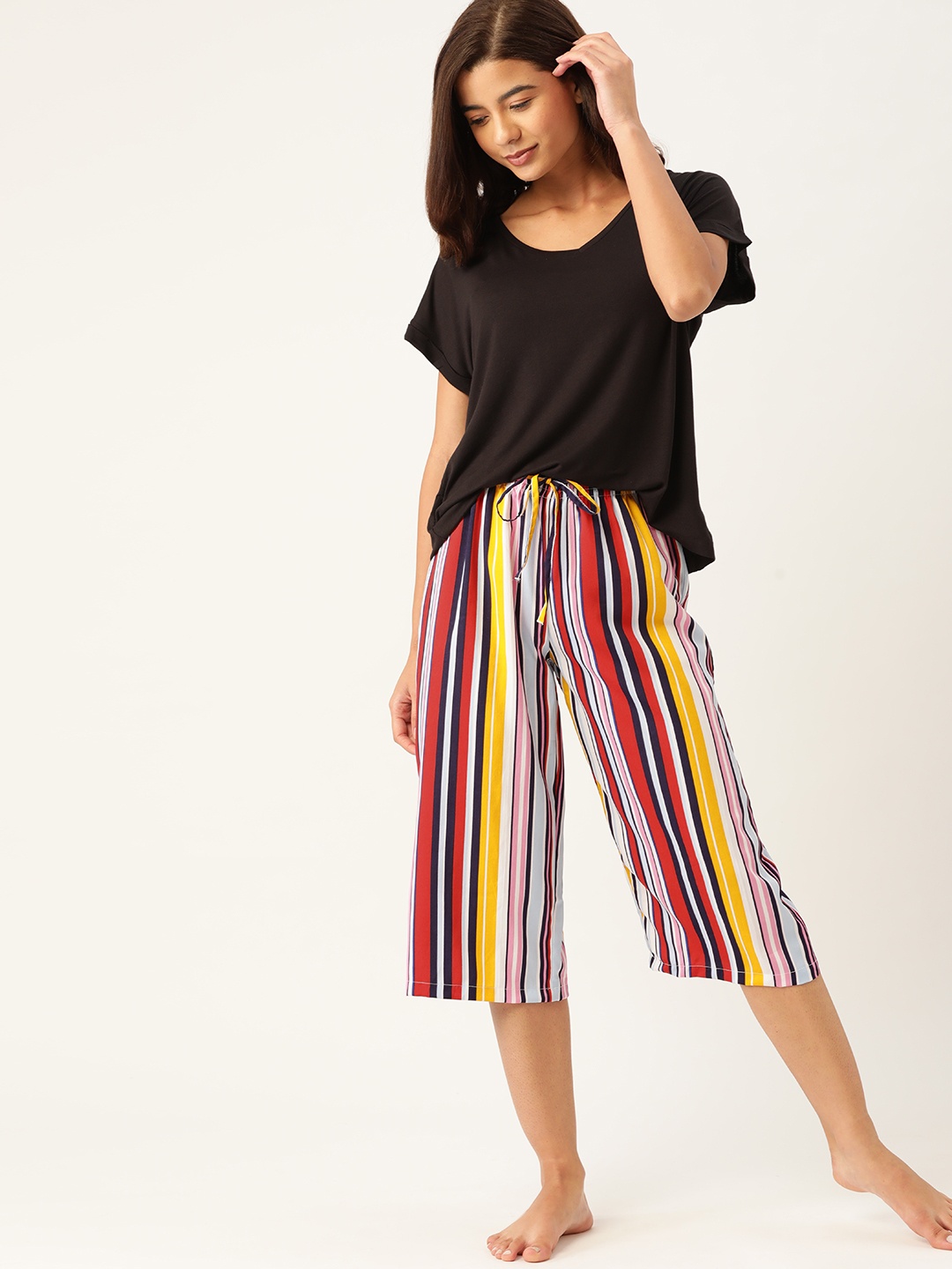 

ETC Women Multicoloured Candy Striped Cropped Lounge Pants, Multi