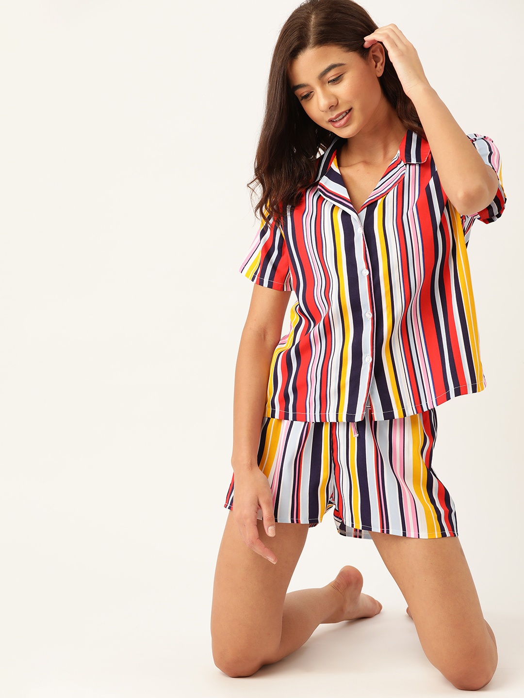 

ETC Women Red & Blue Striped Night suit