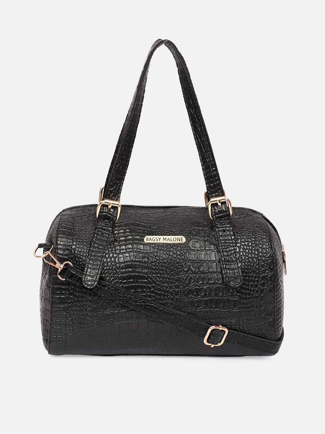 

Bagsy Malone Black Textured PU Shoulder Bag With Buckle Detail