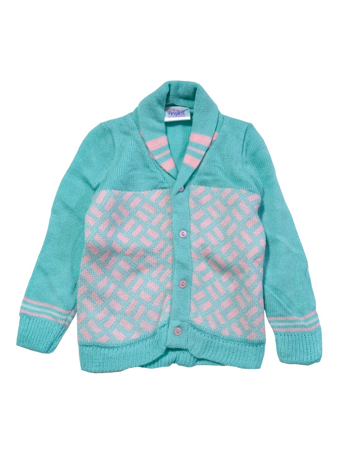 

Little Angels Unisex Kids Sea Green & Pink Self Design Acryclic Sweater