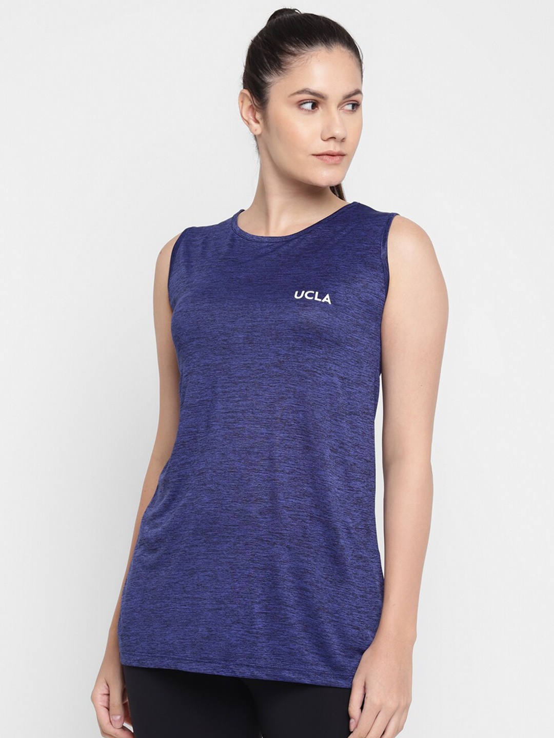 

UCLA Women Blue Solid Sleeveless Sports T-shirt