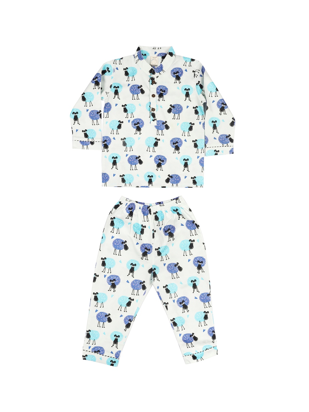 

CASA DE NEE NEE Boys White & Blue Pure Cotton Sheep Printed Night Suit