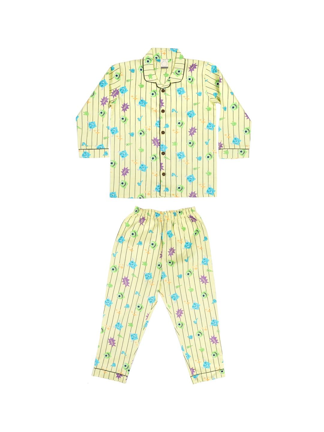 

CASA DE NEE NEE Unisex Kids Cotton Yellow Printed Night Suit