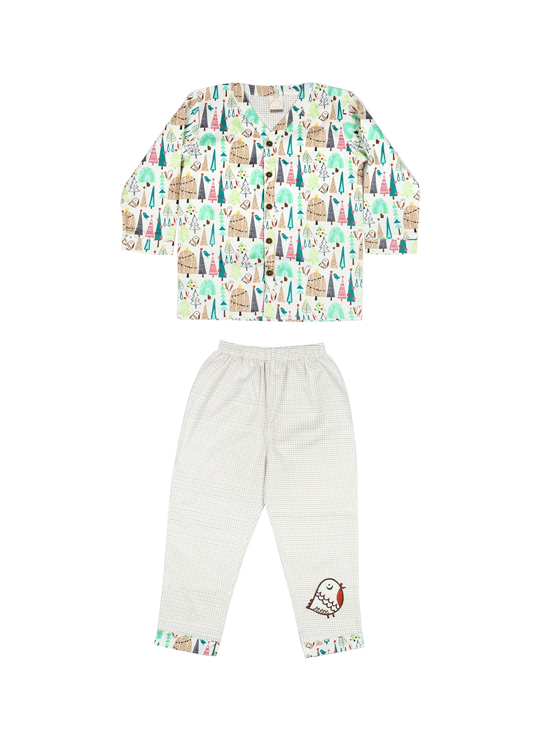 

CASA DE NEE NEE Unisex Kids Off White Pure Cotton Printed Night Suit