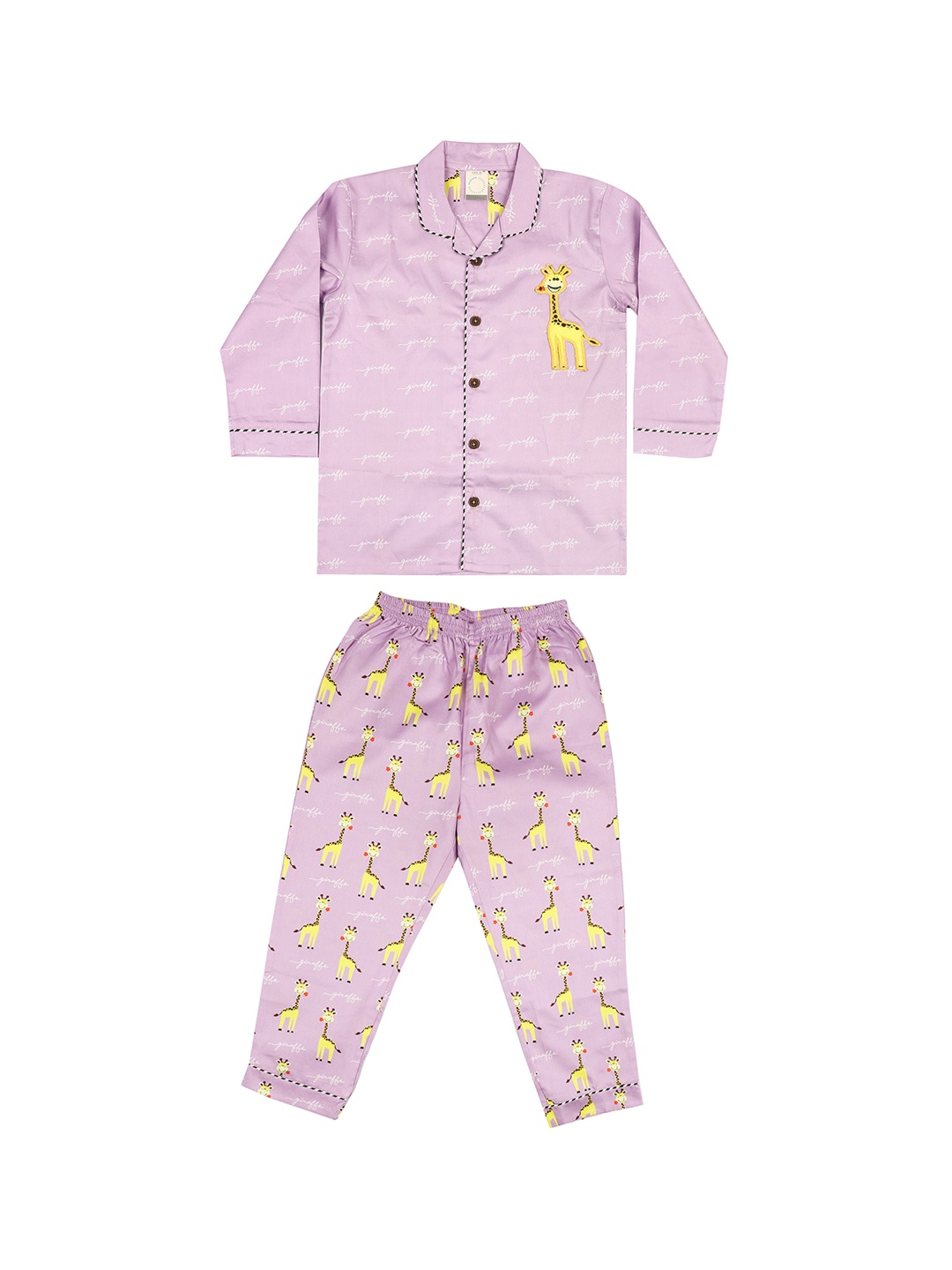 

CASA DE NEE NEE Unisex Kids Light Purple Pure Cotton Giraffe Printed Night Suit
