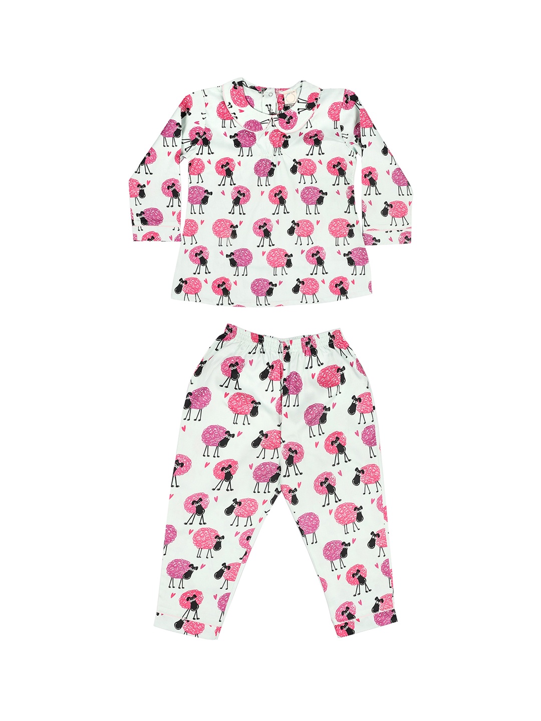 

CASA DE NEE NEE Girls White & Pink Printed Pure Cotton Night suit