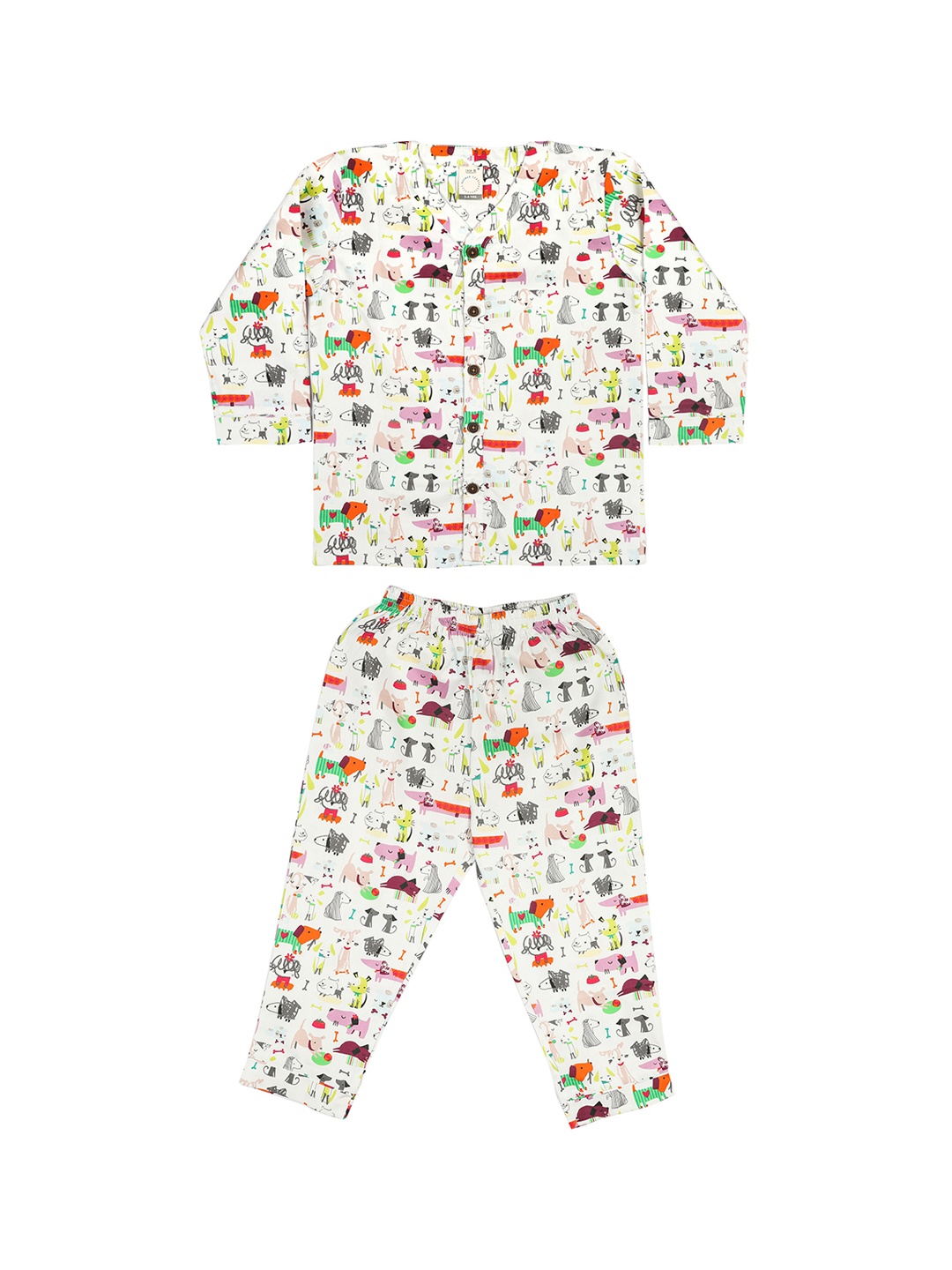 

CASA DE NEE NEE Unisex Kids Off White Animal Printed Night Suit