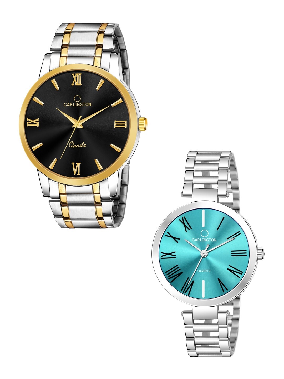 

CARLINGTON Set Of His & Her Black & Teal Analogue Bracelet Watches