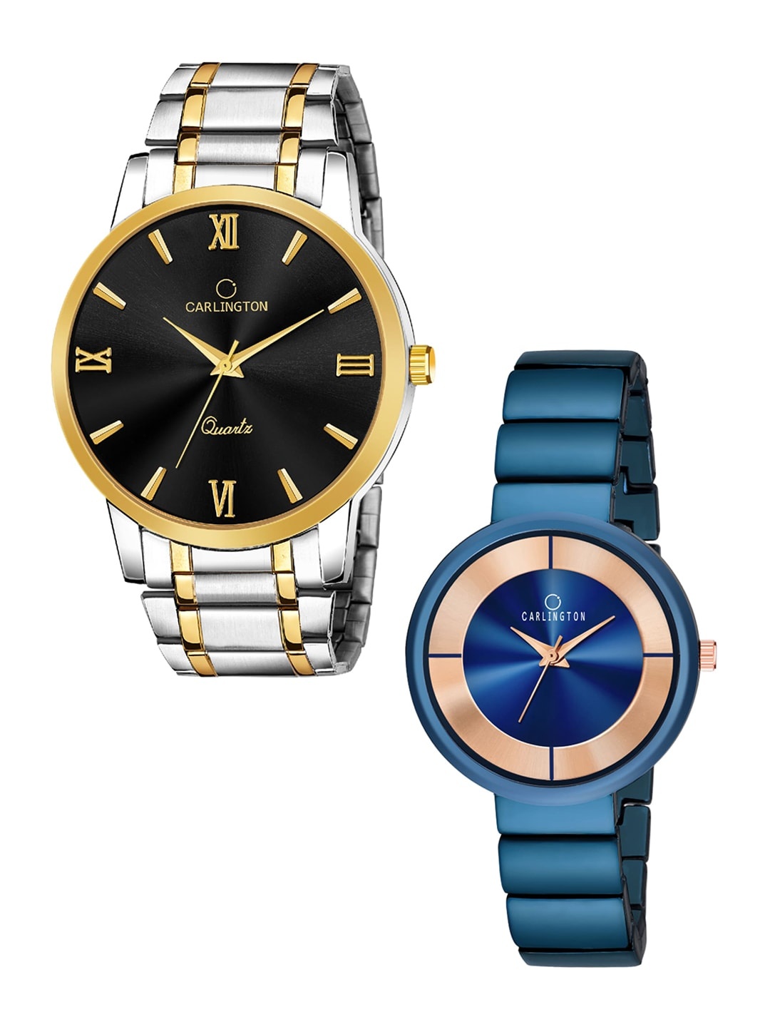

CARLINGTON Unisex Multicoloured Stainless Steel Watch-Combo CT-6210SB and 114 Blue, Black