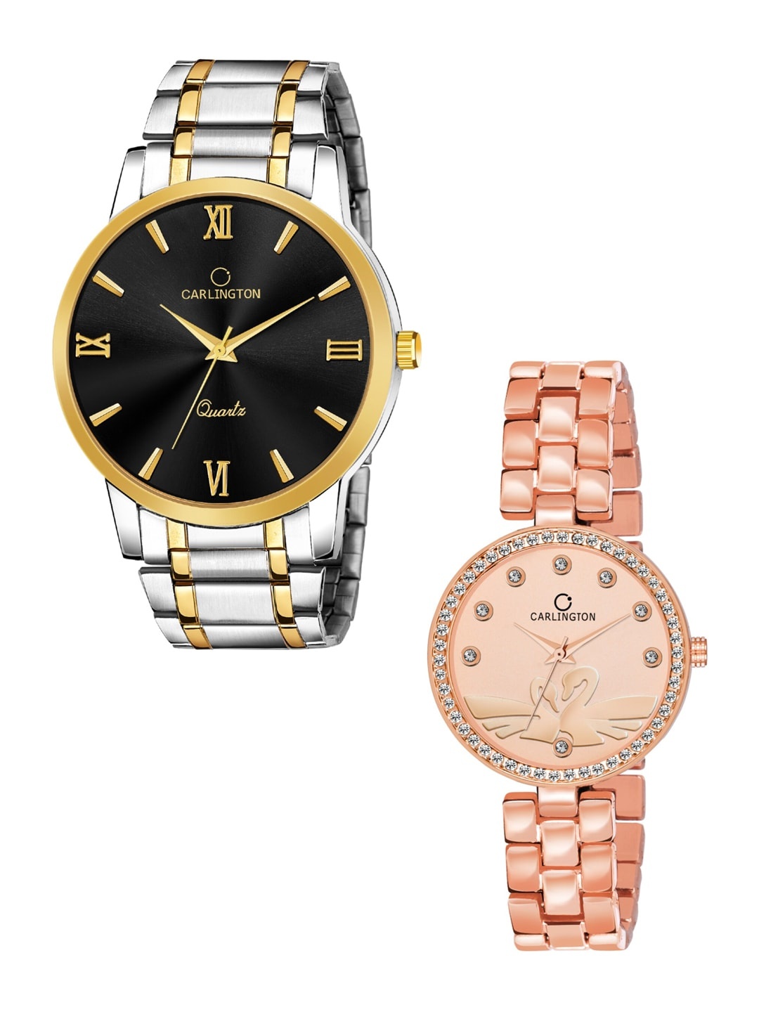 

CARLINGTON Set Of His & Her Black & Rose-Gold Analogue Bracelet Watches