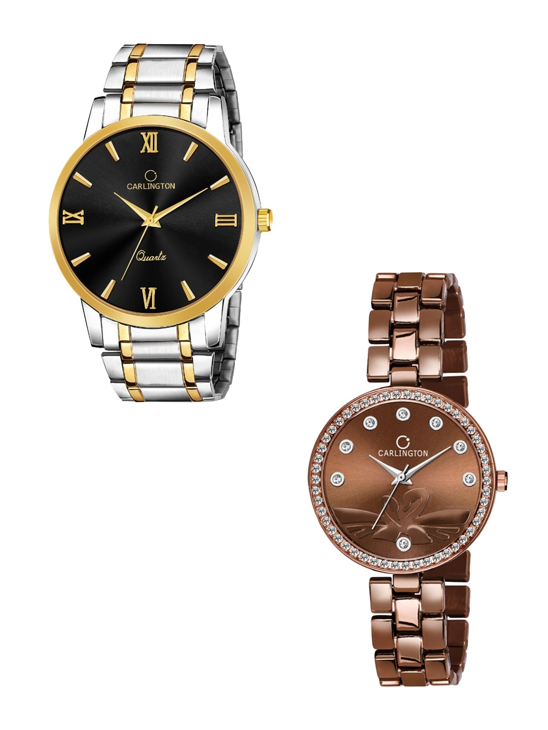 

CARLINGTON His & Her Multicoloured Embellished Dial & Stainless Steel Bracelet Style Watch, Black