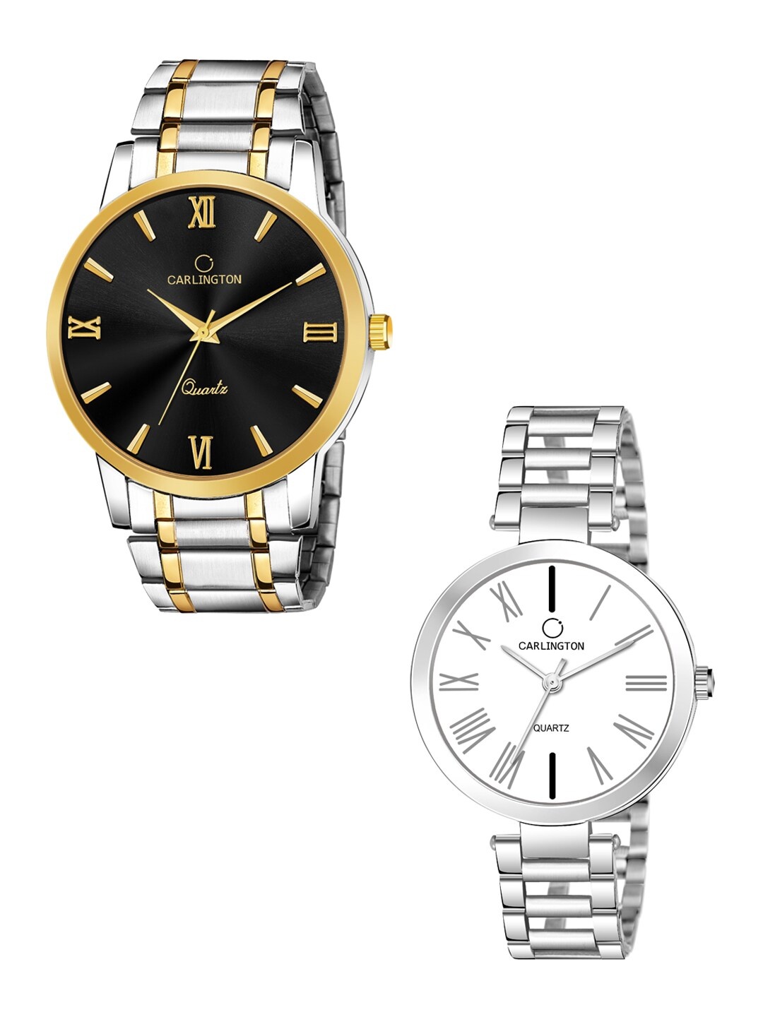 

CARLINGTON Set of 2 Stainless Steel Bracelet Style Straps Analogue Watches, Black