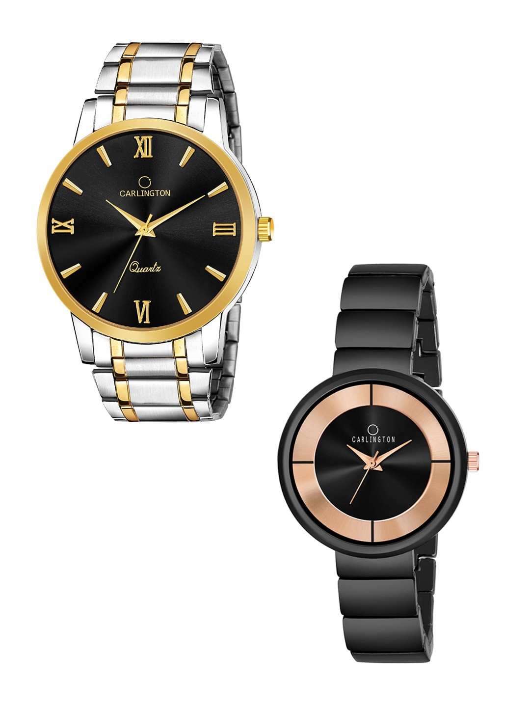 

CARLINGTON Set Of His & Her Black & Gold Analogue Bracelet Watches