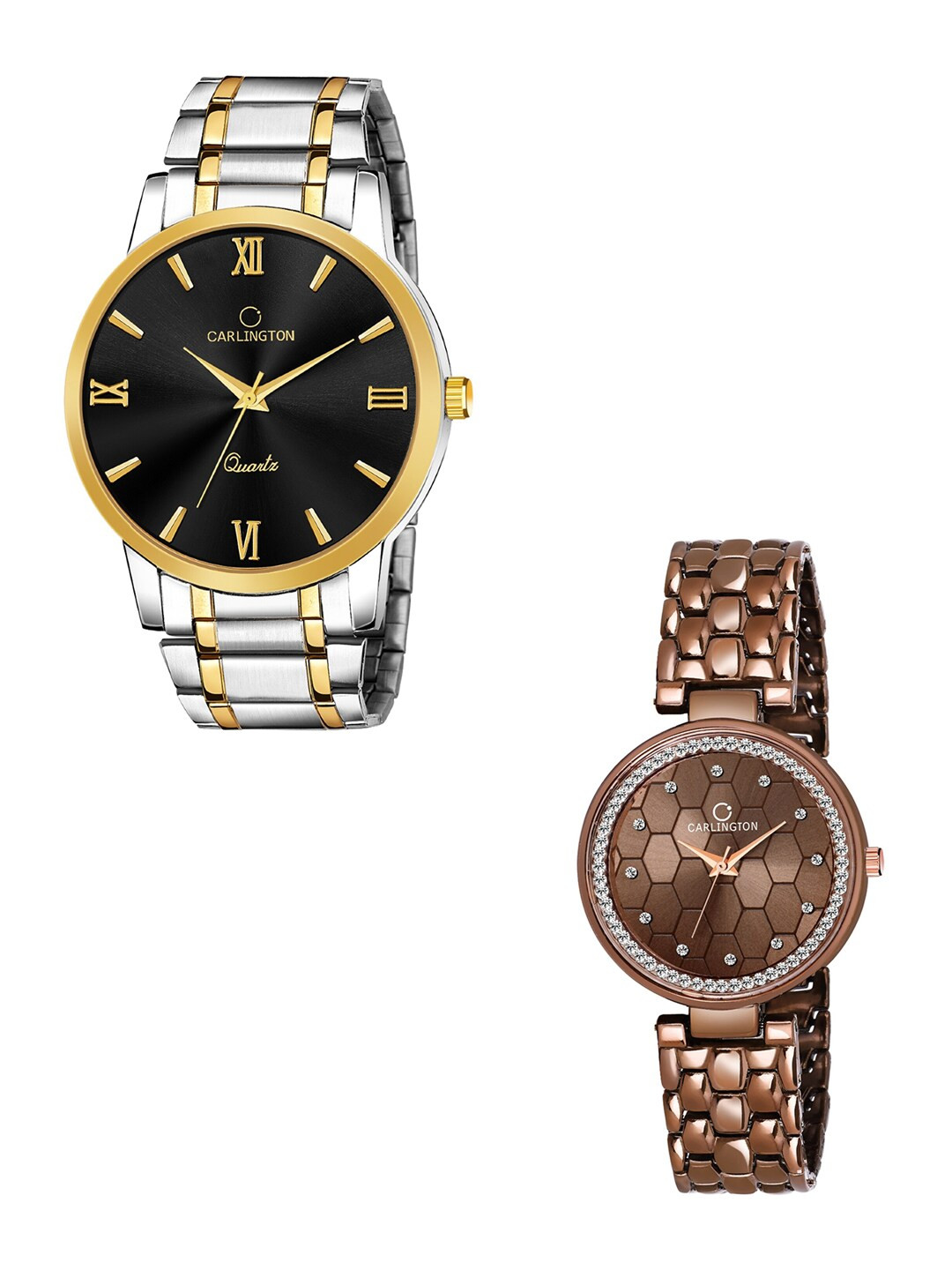

CARLINGTON Unisex His & Her Stainless Steel Straps Analogue Watch, Black