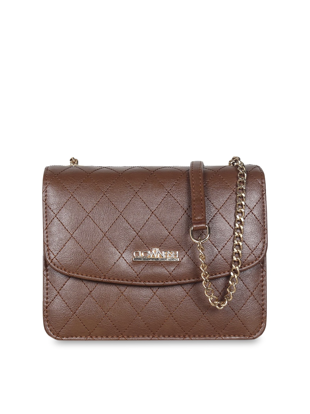 

THE CLOWNFISH Elora Tan Textured Structured Sling Bag with Quilted